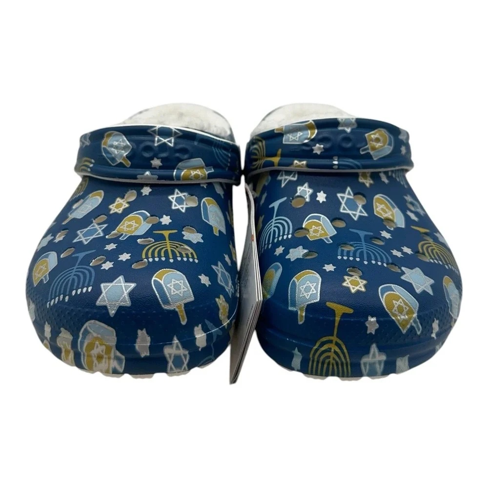 Crocs Classic Lined Hanukkah Clog Kids Size J 2 Blue Slip On‎ Shoes 209327-90H
